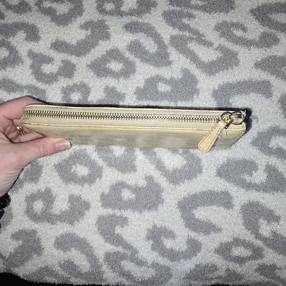 Miu Miu Cream Croc-Embossed Leather Accordian Zip Wallet
